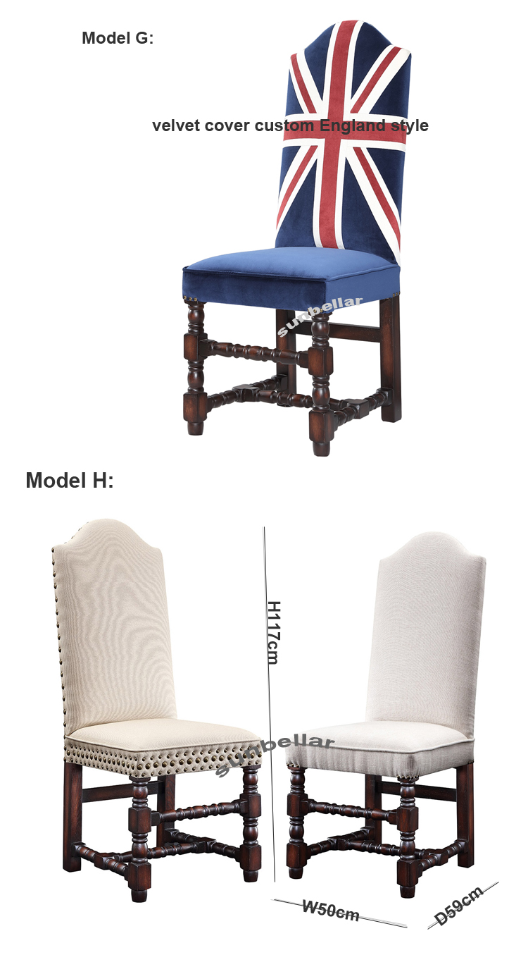 UK antique furniture wood vintage leather dining chair wooden legs high back upholstered fabric leather kitchen chairs