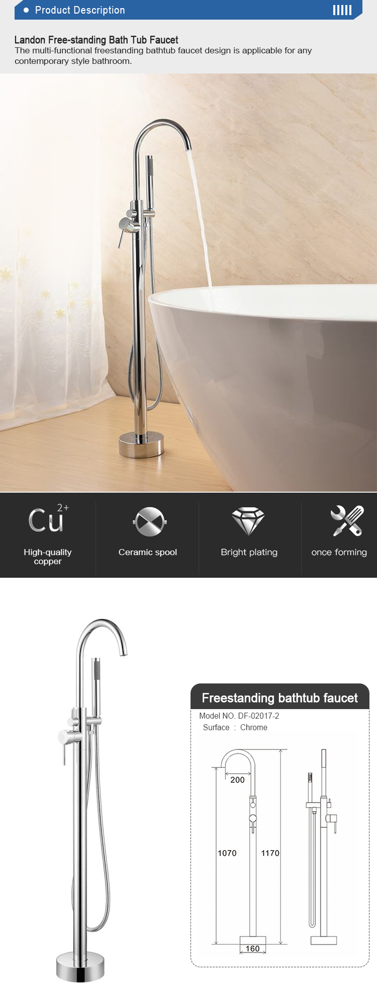 Cupc Bathtub Faucet With Showerhandle Floor Mount Tub Filler For Showerroom European Style Bathroom Faucets