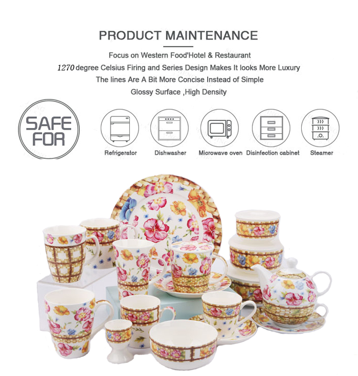 Stoneware Porcelain 16Pcs Wonderful Flowers Design Bone China Dinnerware Sets For Wedding
