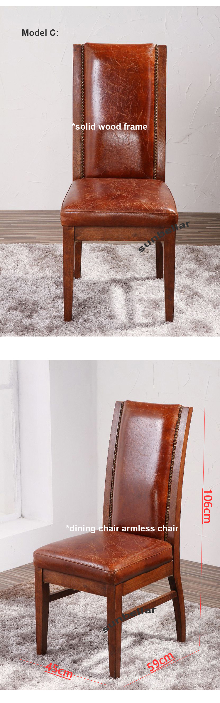 wholesale vintage genuine leather distressed dining chair wooden legs antique brown leather high back chairs for dining room