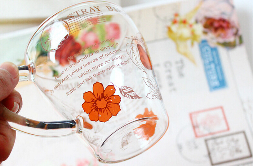 350ML Custom made glass coffee mug with printing by decal