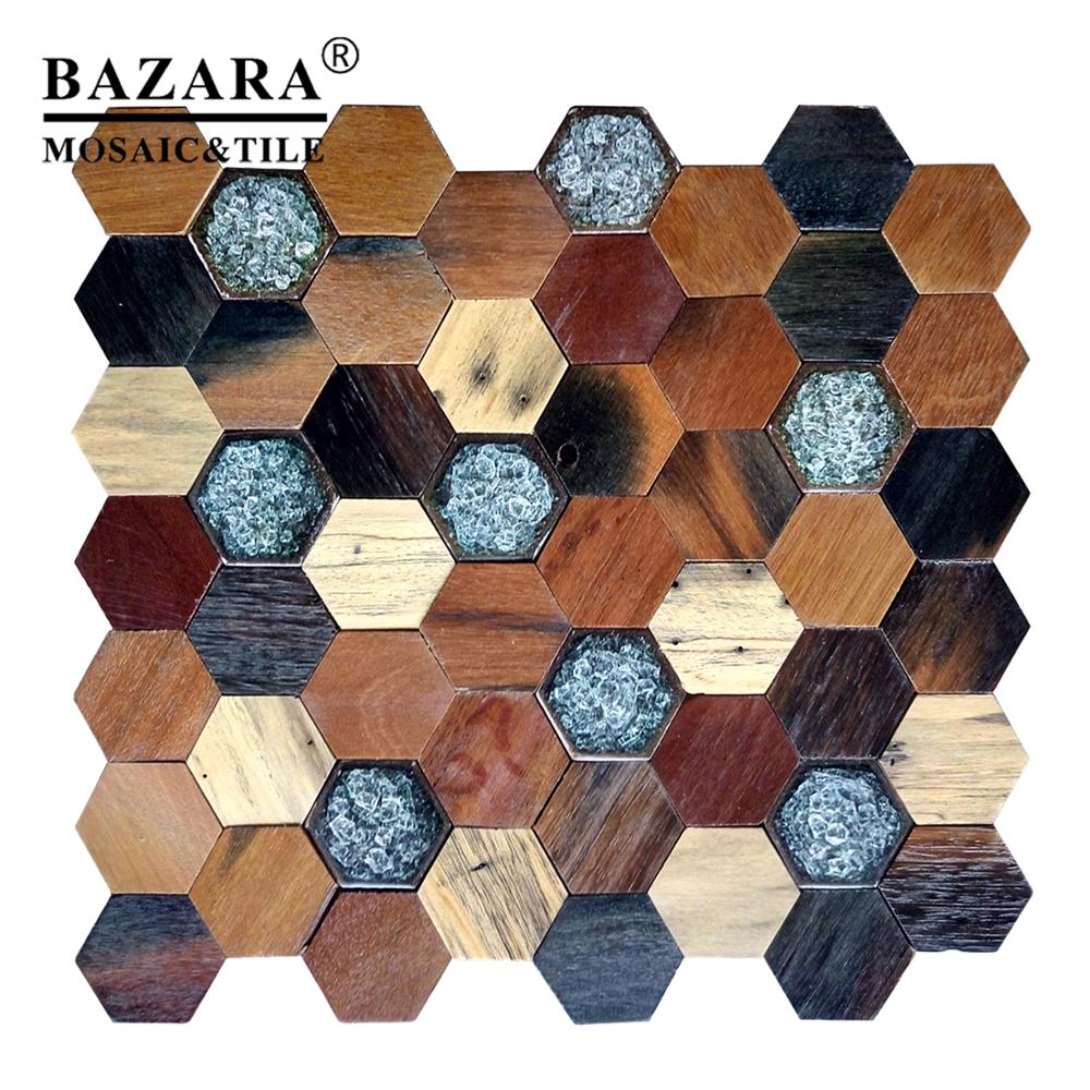 Hexagon old ship Solid wood mosaic Mix Mother Pear Shell Mosaic 300X300Made in China