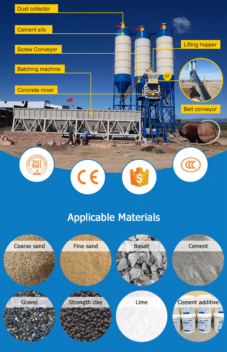 hzs 25 ready mix concrete batching plant equipment with 50tons Cement Silo