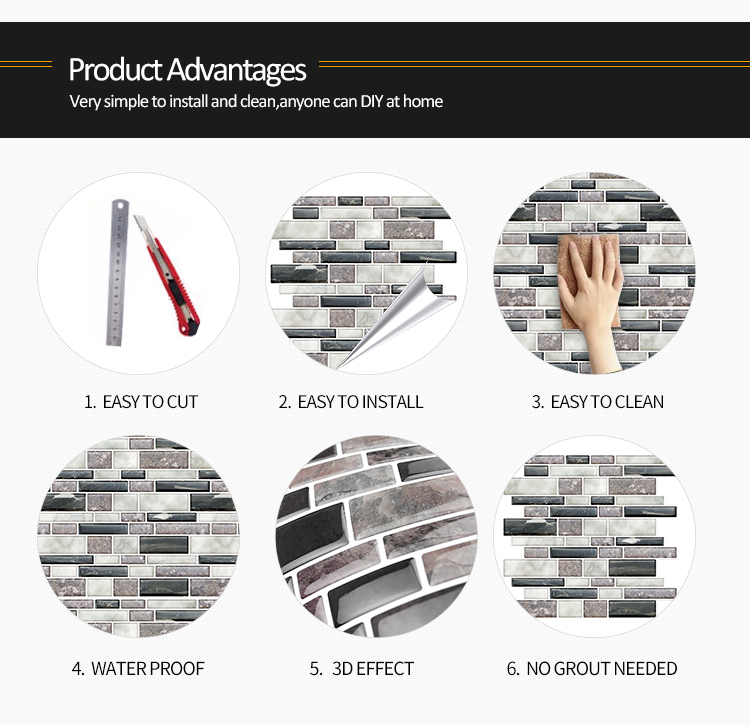 Home Marble Peel and Stick Backsplash Tiles Painel de Parede 3D Wall Coating
