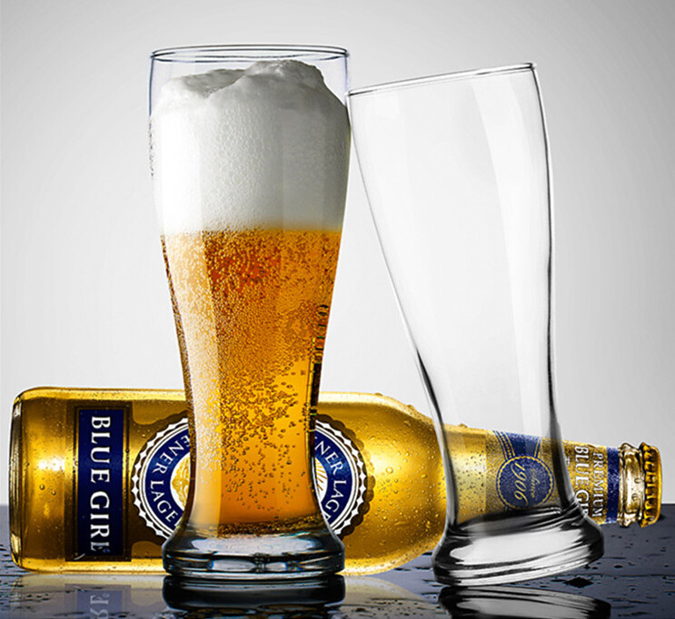 Thin Tall Glass Beer Mug Clear Customized Logo Print Frosted Laser Beer Mug