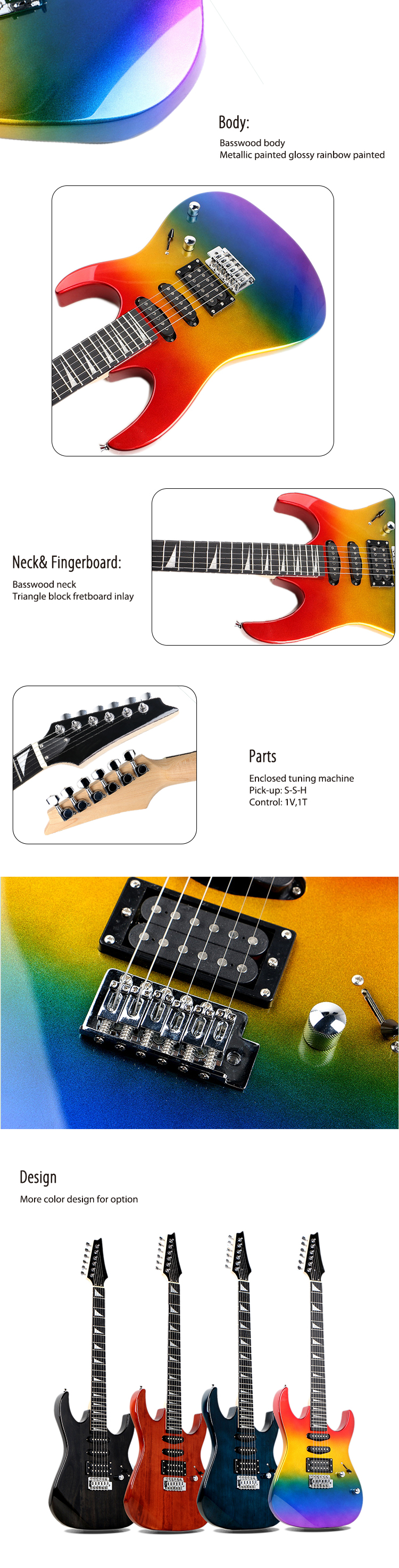 カラフルレインボー24フレットエレキギター中国メーカー工場価格