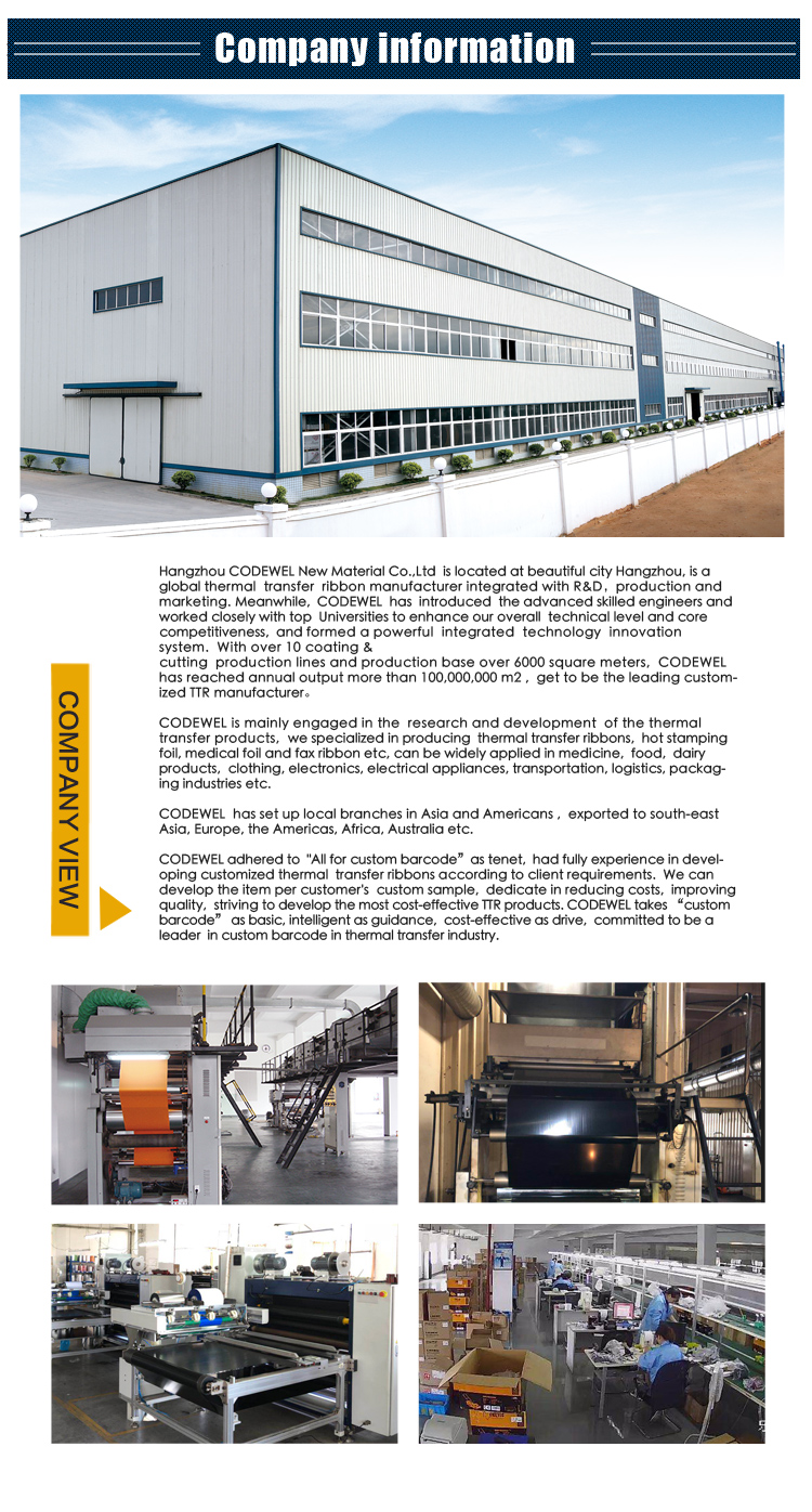 2019 New Arrival	Thermal Transfer Roll thermal transfer film wax thermal transfer ribbon	CW501