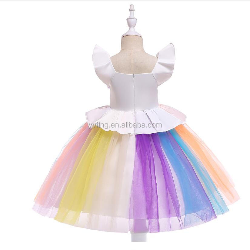 Baby Girl Unicorn Flower Princess Dress Birthday Party Princess Dress Stitching Colorful Net Yarn Princess Dress