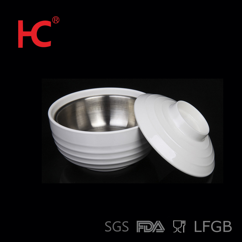 High quality texture serving bowls with lids 100% melamine serving bowl with cover