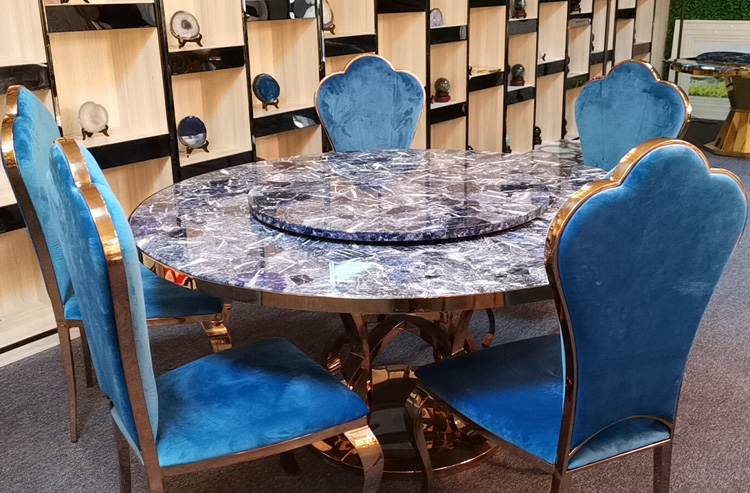 Luxury青アズールbahia石のテーブルトップ花崗岩ダイニング瑪瑙