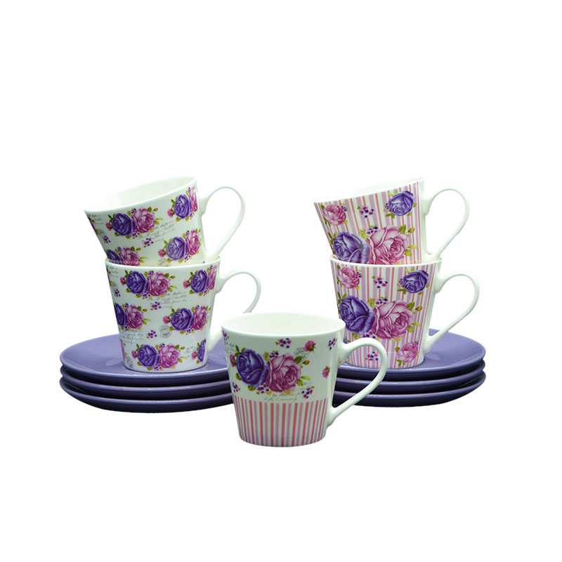 Finland style lavender printed ceramic mug with saucer