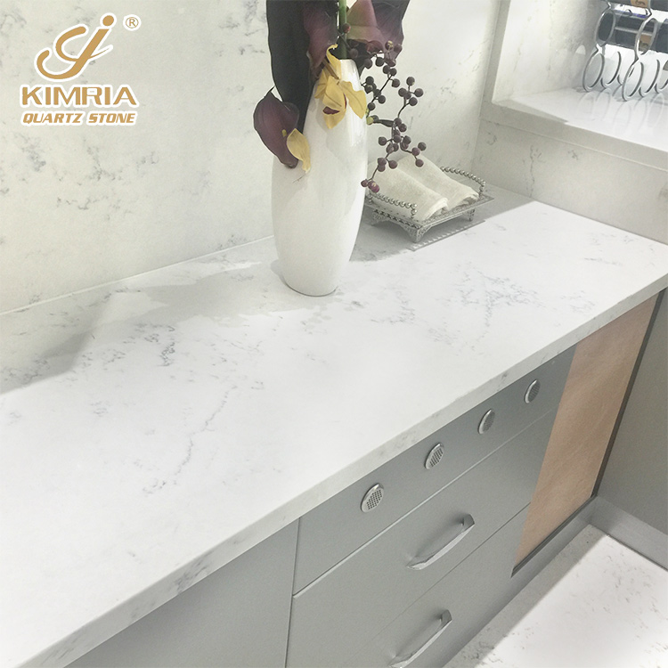 Customized solid surface quartz stone table top countertop carrara white