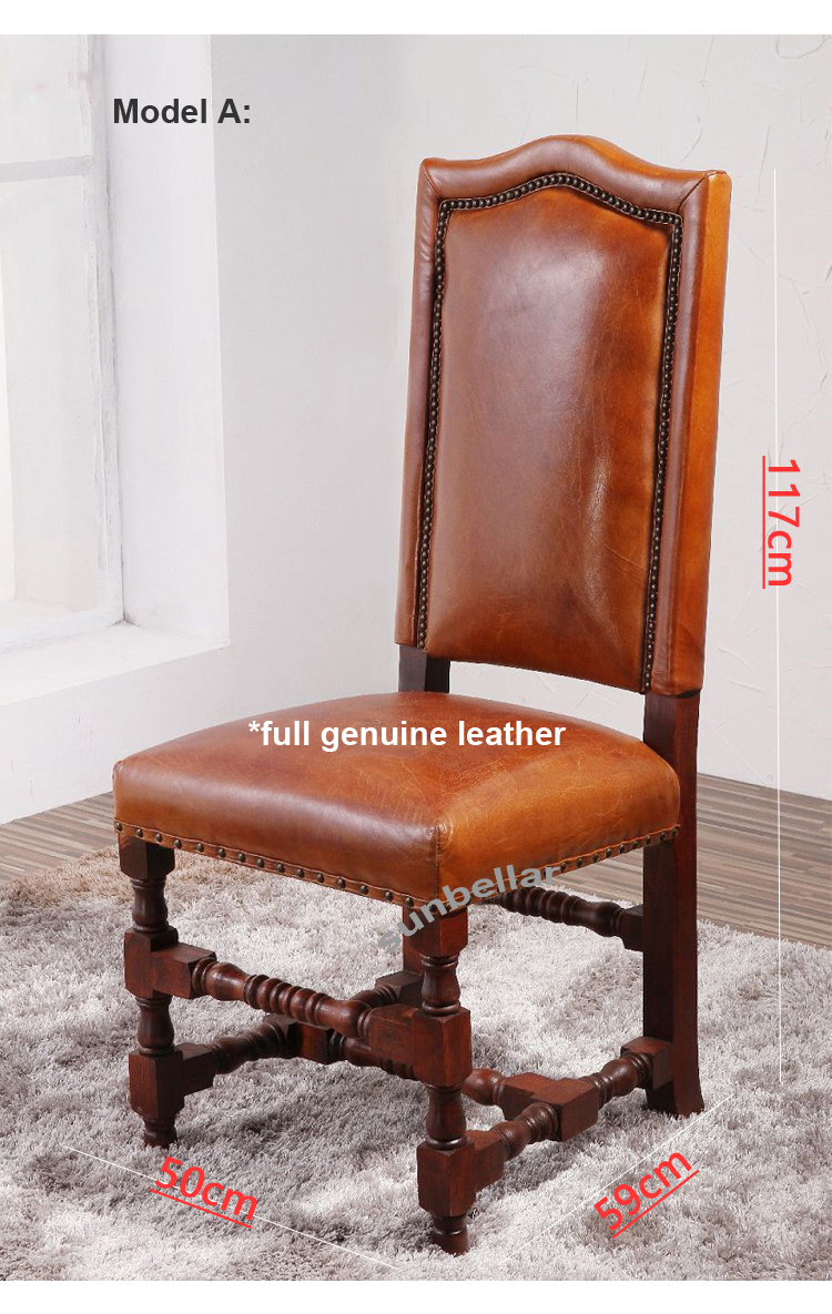 wholesale vintage genuine leather distressed dining chair wooden legs antique brown leather high back chairs for dining room