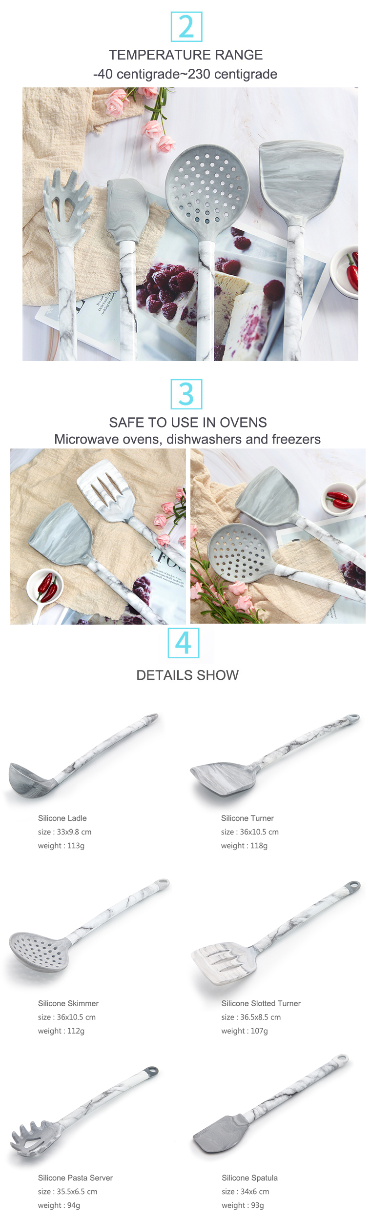 6 Pieces In 1 Set Silicone Kitchen Accessories Cooking Tools Kitchenware Cocina Silicone Kitchen Utensil marble cookware set