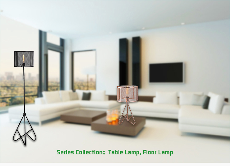 High quality metal line shape base hotel home lighting metal netting shadelamp floor lamp