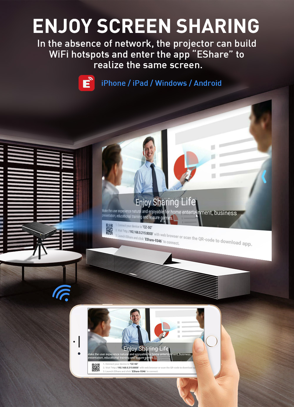 New Arrival 2G+16G Full HD Pocket DLP Projector 4K Wireless Mini Portable Projector for Android and IOS