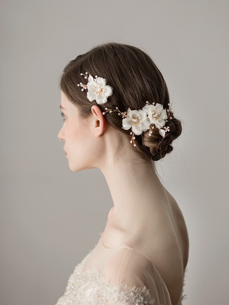 o371 chiffon 纱女性头发配件发夹金首饰发簪为派对设