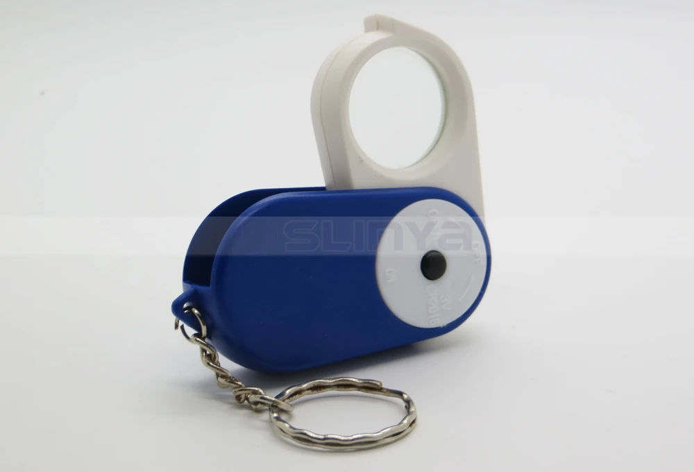 Blue White Shell Illuminant LED Light 15X Magnifying Glass with Keychain