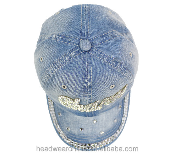 Fashion Custom Rhinestone Washed Cowboy Baseball Caps Customizable fitted caps 	 3d embroidery cap