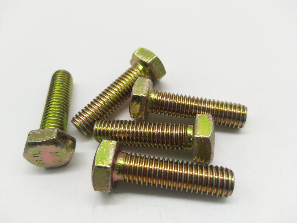 yellow colour zinc plated bolts and nuts CNC machined parts set carbon steel Q235 hexagon bolts