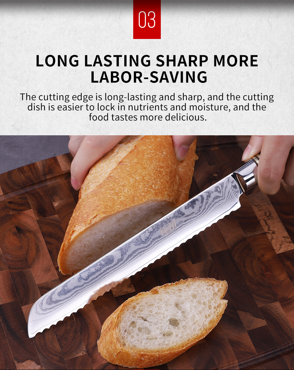 FINDKING 8 inch ebony wood handle 67 Layers 10Cr15CoMoc damascus steel knife kitchen knife bread knife