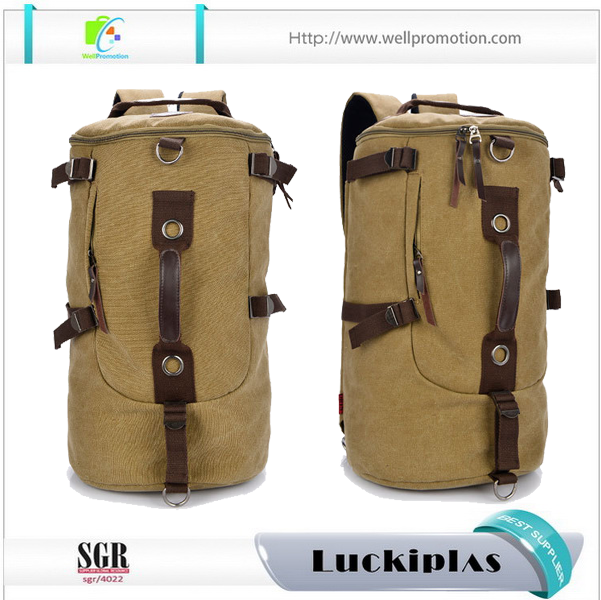 Durevoli borsoni da viaggio in tela vintage retrò, zaino da trekking rotondo a cilindro