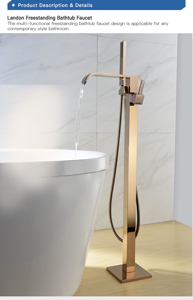 Amazon Bestseller New Freestanding Brass Bathtub Faucet Free Standing Bath Tub Filler Brushed Gold Taps Watermark