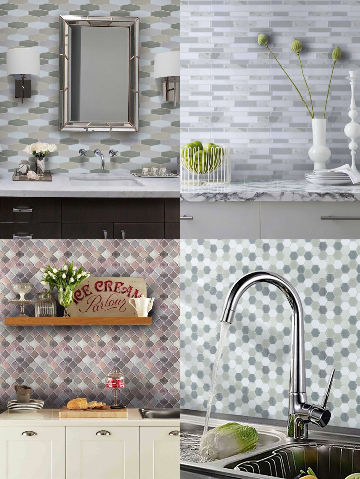 Marble strips Peel and Stick Vinyl Wall Tile stickers Backsplash decal