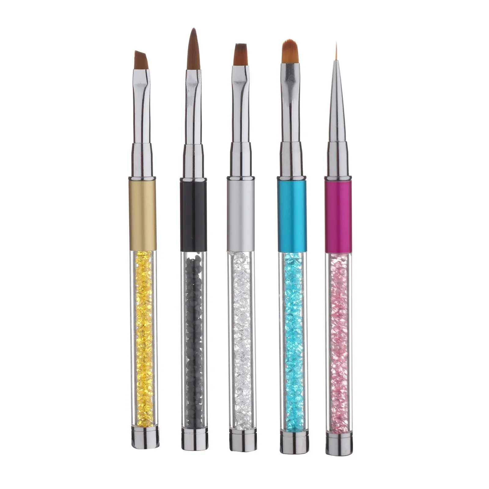 Rhinestone Nail Art Brush Pen Metal Acrylic Handle Gradient Carving Powder UV Gel Liner