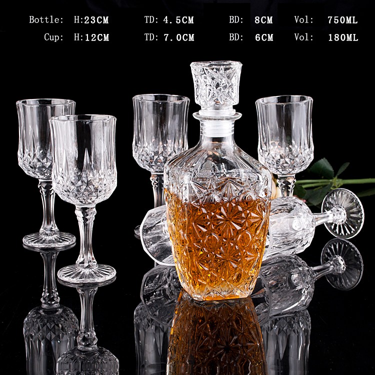 750ml glass whisky bottle Square whisky decanter set