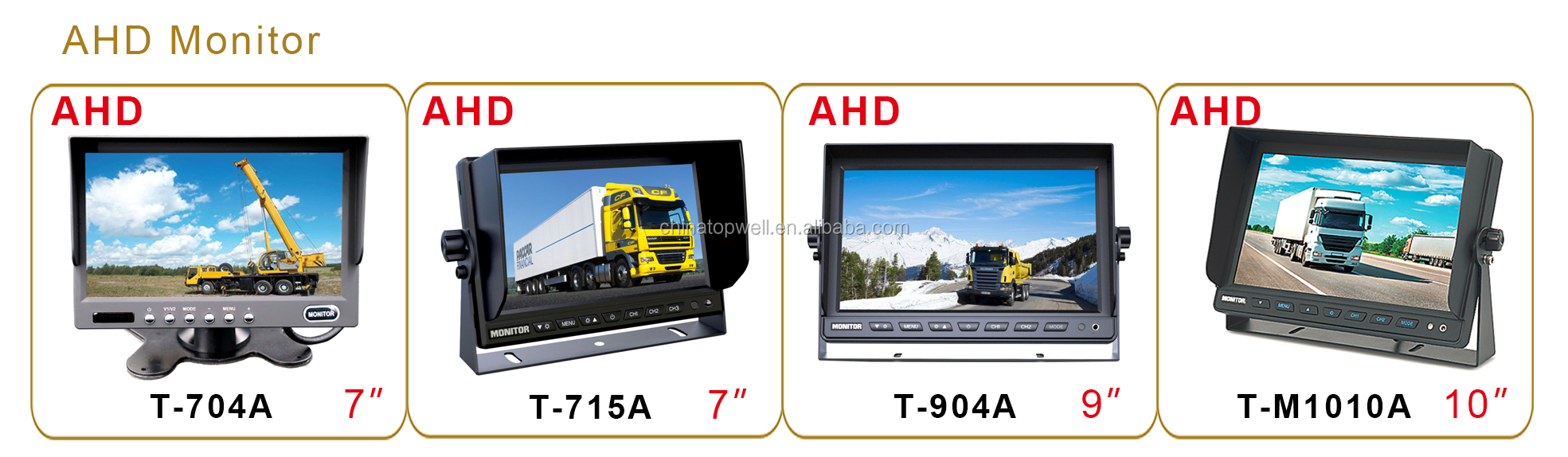 7'' 1024*600 HD VGA Monitor for MDVR, with button trigger to display the reversing camera image