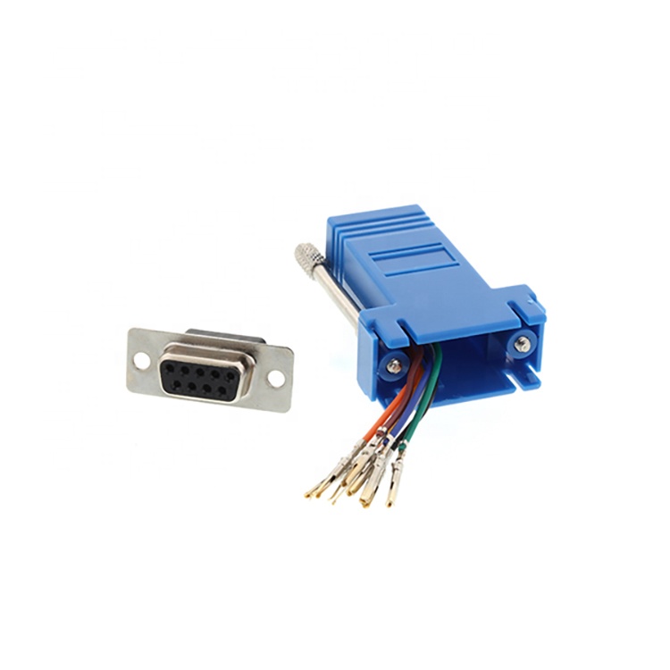 蓝色db9 rs232母连接器至rj45插孔串行控制台适配器