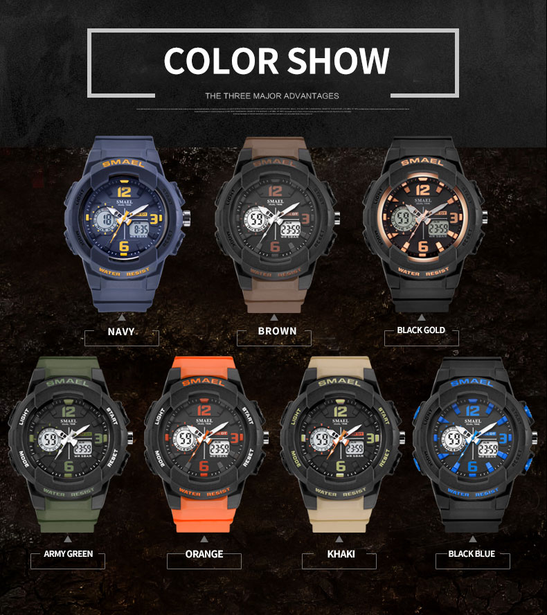 SMAEL water resistant watch sports dual display plastic double display wrist watch 1645