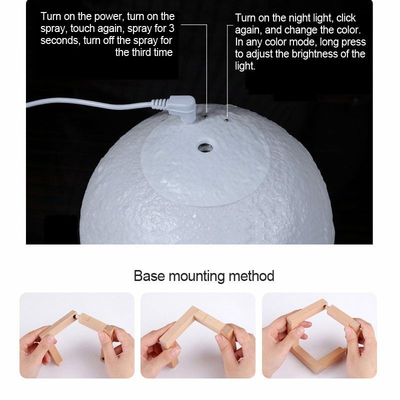 3D Moon Lamp Moonlight Humidifier with 3 Color Changing Night Light USB Air