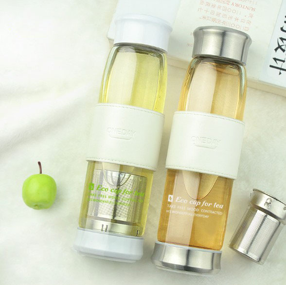 Wholesale Drinking Practical Portable Customized Printing Glass Water Bottle With Tea Filter For Camping Hiking