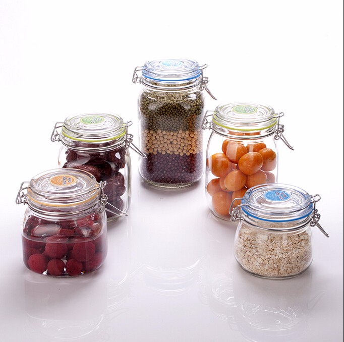 Square Glass Kitchen Storage Canister Jars - Crystal Clear Food Storage Jars With Clear Lid And Bail & Trigger Hermetic Seal