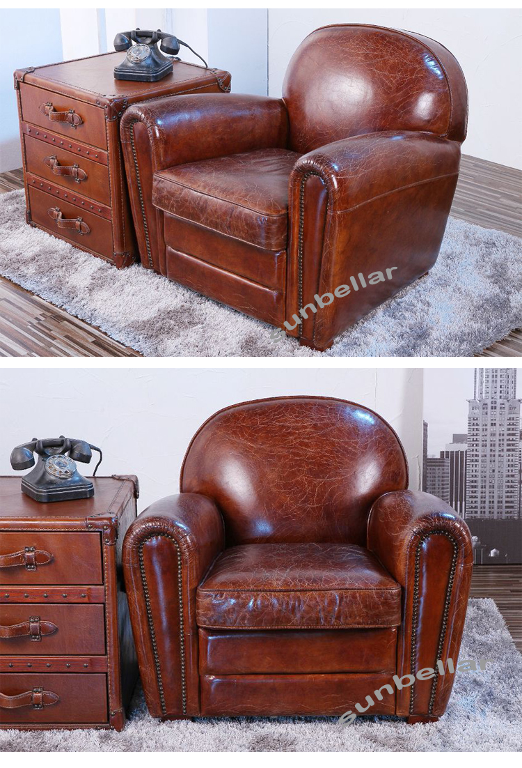 antique America vintage leather armchair genuine leather lounge chair mid century tan distressed leather club armchairs