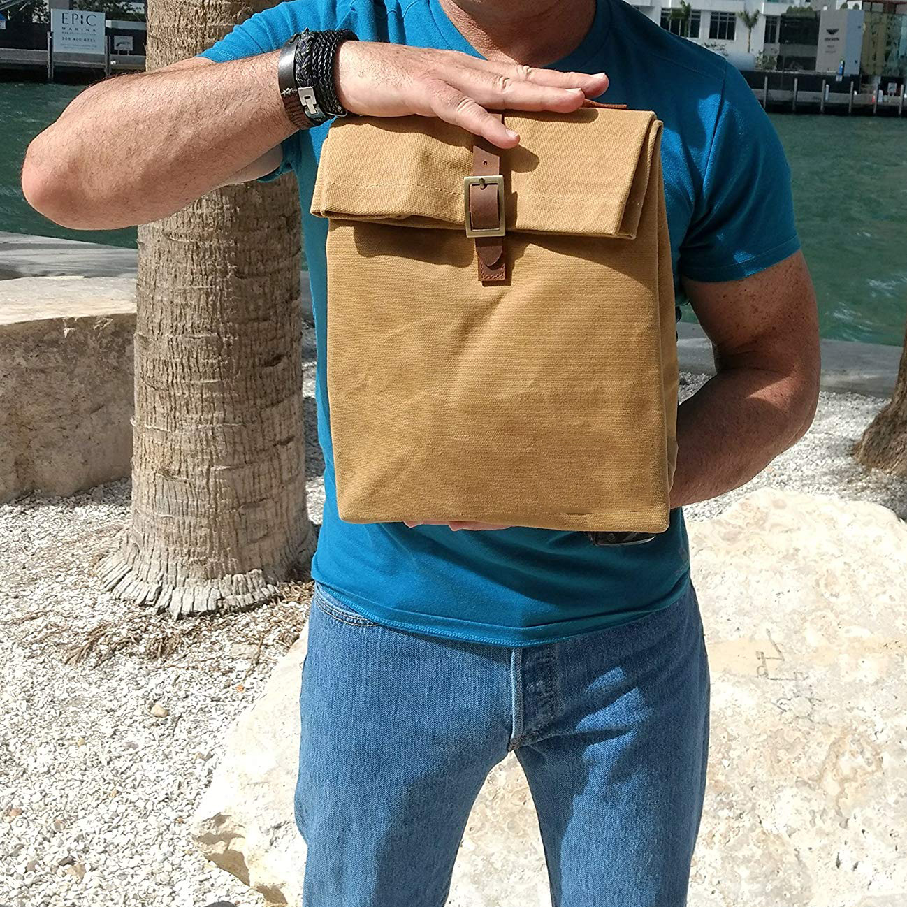 Borsa termica riutilizzabile per il pranzo in tela cerata con isolamento termico e manico - impermeabile