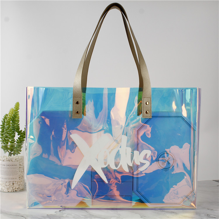 Female Holographic Transparent Handbags Women Beach Bag Sac Hologram Laser Clear PVC Tote Shopping Bag