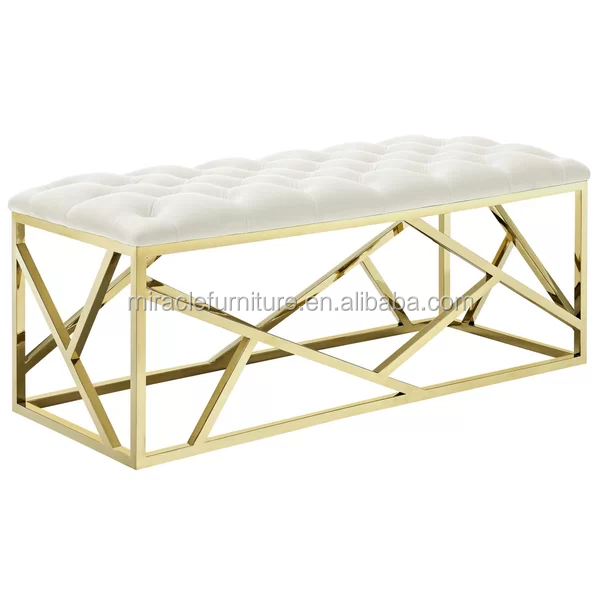 Accent Furniture Bed End Velvet Upholstered Metal Indoor Shoe Bench
