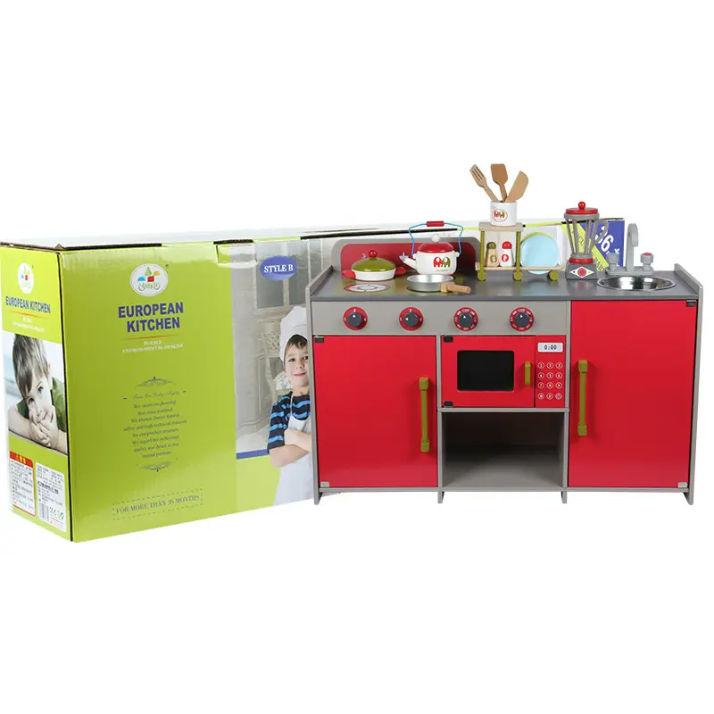 New design pretend wooden big kitchen toy food game cooking play set toy children wooden european kitchen toy set for kids
