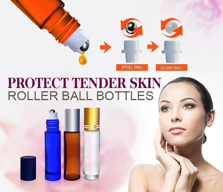 10ml Glass Cosmetic Container Colorful Roll On Bottle 10ml With Metal Screw Cap