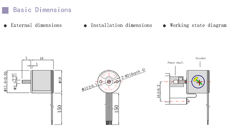 NPN Outer Diameter 18mm Mini Rotary Encoder Solid Shaft 2.5mm 60ppr 3.3Vdc
