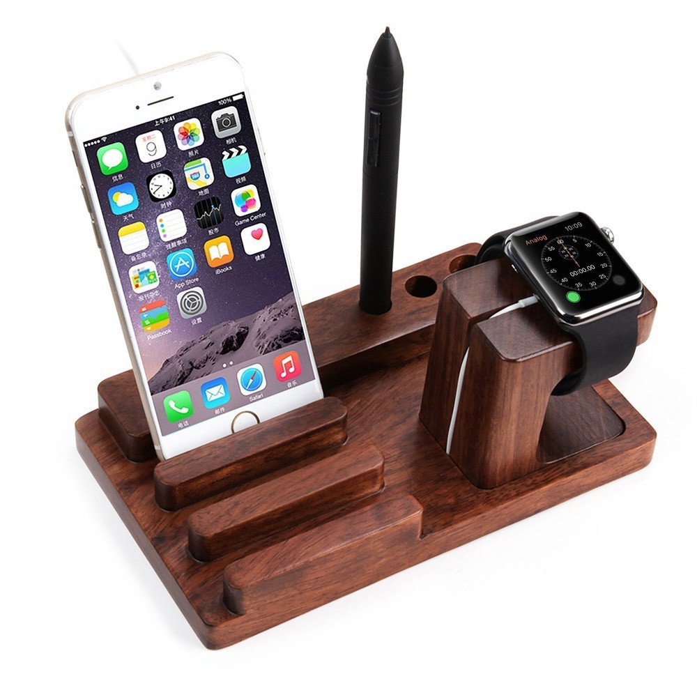 Wood Charge Dock Holder for Apple Watch , Docking Station Cradle Bracket for iPod iPhone iPad and Other Phones Tablets