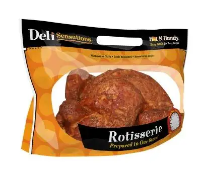La bolsa de plástico de encargo del acondicionamiento de los alimentos para el bolso del pollo del agujero de la cerradura/de respiradero de la cremallera del Rotisserie del paquete del pollo asado