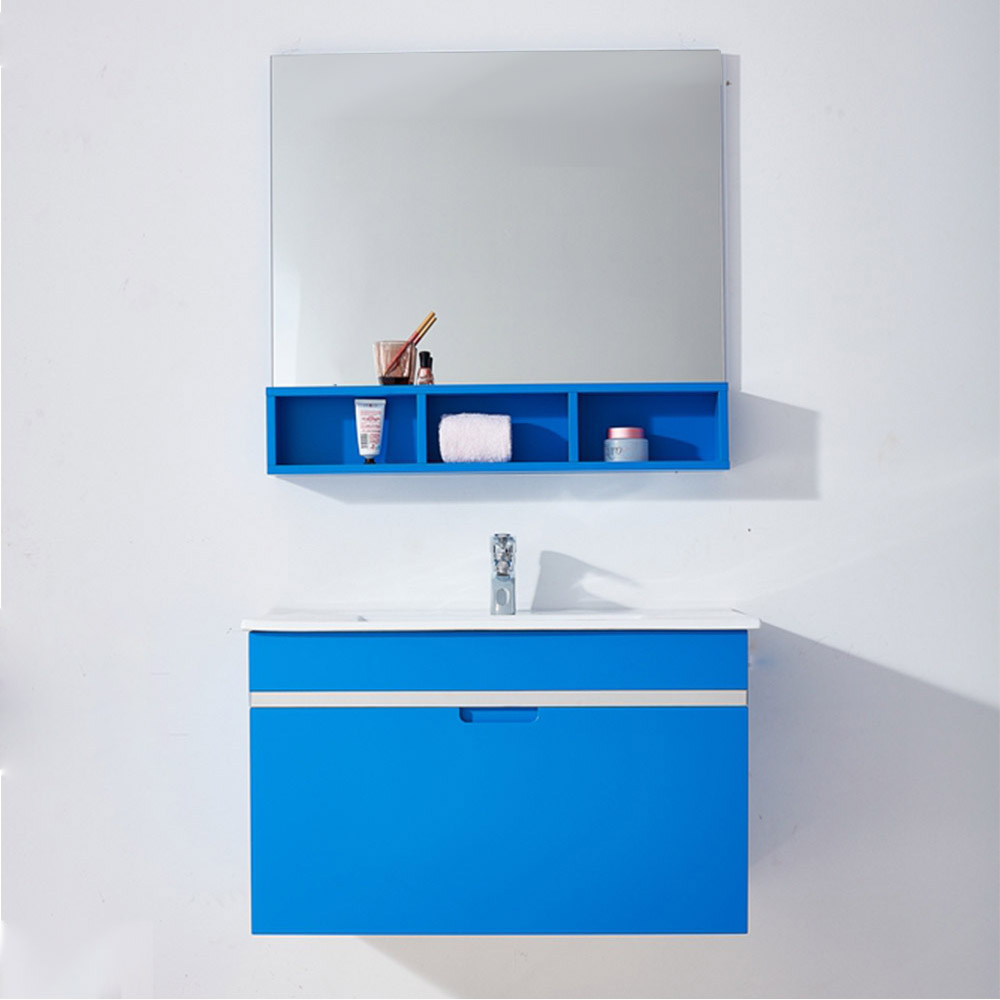 Amazon hot sale Wall Mount Solid Wood Wall Washbasin Plywood Waterproof Bathroom Vanity Cabinets with mirror