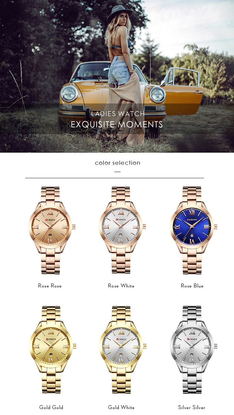 CURREN-montre à Quartz pour femmes, de luxe, en or Rose, bracelet, horloge, 9007