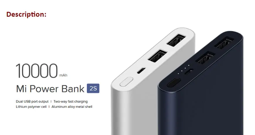 النسخة العالمية Xiaomi Mi Power Bank 2S 10000mAh بنك الطاقة مي 2S Xiaomi