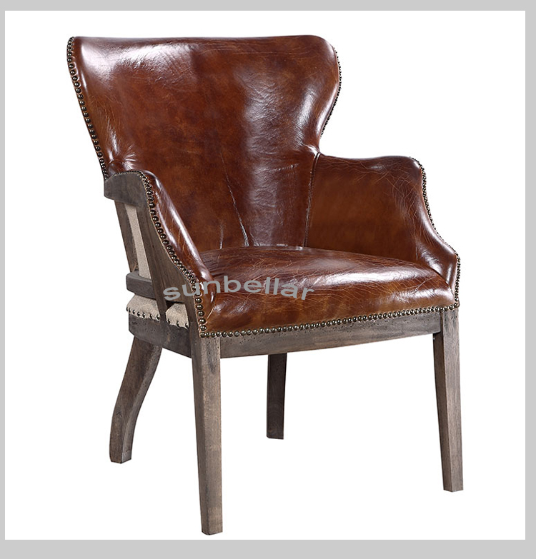 vintage brown genuine leather dining chair rough leather unfinished wood chair traditional accent armchairs for hotel room