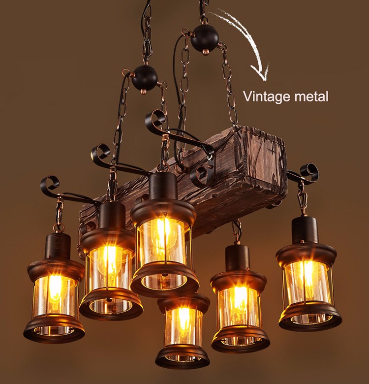 Cafe Restaurant Bar wooden wheel personality boat wood beaded industrial chandelier for restaurants